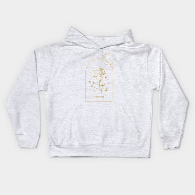 Gemini Zodiac Constellation and Flowers - Astrology and Horoscope Kids Hoodie by Patty Bee Shop